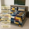 Blue & Yellow Shade Geometric 400 TC Cotton Flat Super King Size Bedsheet With 2 Pilllow Covers
