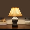 Devansh Off-White Cotton Straight Pleated Shade Lamp With Wood & Mosaic Glass Base For Decoration/Office/Home/Gifting/Study For Decoration/Office/Home/Gifting/Study