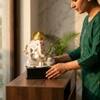 Devotional Siddhi Aura Ganesha Statue in White and Gold Colour