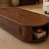 Orla Oval Sheesham Wood Grooved Coffee Table in Walnut Finish
