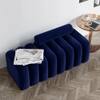 Wooden Twist Veylo Modern Line Design Bench with Round Back Pillow in Blue Colour