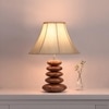 Devansh Off-White Cotton Table Lamp With Wood Pebble Lamp (12X12X16.5) Inches