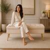Doe Buck Velvet Tufted Storage Bench in Beige Colour with Gold Legs