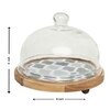 Ireka Homes Frosty Bliss Acacia Wood Cake Stand with Glass Dome