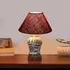 Devansh Conical Maroon Jute Shade Lamp With Wood & Mosaic Glass Base For Decoration/Office/Home/Gifting/Study For Decoration/Office/Home/Gifting/Study -(10X10X14.5) Inches -A