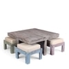 Blane Sheesham Wood Country Side Coffee Table Set With 4 Stools In Antique Multicolour Finish
