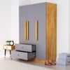 Hexa Red Wooden 3 Door Wardrobe with 2 Drawers and Hanging Space in Giant Wood and Slate Grey Colour