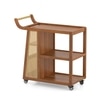 Yura Solid Wood And Cane Bar Trolley (Amber Walnut Finish)