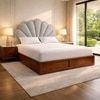 Pankhuri Solid Wood Queen Size Upholstered Bed With Hydraulic Storage (Provincial Teak Finish, Grey Colour)