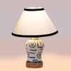 Devansh Conical White & Black  Cotton Shade Lamp With Wood & Mosaic Glass Base For Decoration/Office/Home/Gifting/Study For Decoration/Office/Home/Gifting/Study -(10X10X14.5) Inches -A