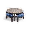Nashville Sheesham Wood 4 Seater Coffee Table Set In Antique Grey Finish Indigo Patch Kantha Cushion