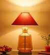 Paola Amber Glass And Wood Table Lamp With Maroon Cotton Shade