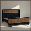 Heritage Cane Upholstered Queen Size Bed in Linen With Oak wood Frame