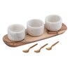 Wooden Tray with 3 Marble Containers for Spices, Salt, Candy, and 3 Brass Spoons"