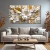 The Castle Decor 3D Gold White Flowers Wall Art Set of 5 27x48 Inch