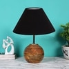 Black cotton with Natural Wood Table Lamp