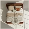 Heritage Cane Upholstered King Size Bed in Linen With Oak wood Frame