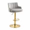 Doe Buck Oliver Adjustable Velvet Bar Stool in Grey Colour with Gold Base