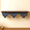 Multishade Colour Solid Wood Handcarved NeelShikhara Floating Wall Shelf with distres finish by DisooFashions