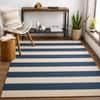 Imperial Knots Ivory Blue Striped Hand Woven Dhurrie 5x8 Feet