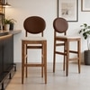 Pabi Solid Wood Bar Chair In Amber Walnut Finish with Classic Beige And Russet Brown Leatherette Colour