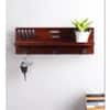 MDF Wood Wall Shelf with 3 Key Hooks in Brown Colour