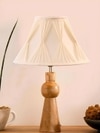 Devansh Off-White Cotton Vintage Curtain Pleated   Lamp With Wood Base (12X19.25)