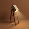 Focal Brown Wooden Table Lamp with Beige Wooden Lampshade