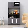 Hexa Red Crockery Unit Multipurpose Wooden Cabinet in Slate Grey Colour
