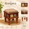 Rangrez Sheesham Wood Seating Stool in Honey Oak Finish with Beige Cushion
