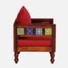 Rangrez Sheesham Wood 1 Seater Sofa in Honey Oak Finish with Red Cushion