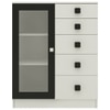 Rivera Crockery Unit-cum-Chest of Drawers with 5 Drawers and Toughened Glass Ivory - Carbon Black