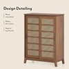 Fujiwara 24 Pair Solid Wood and Cane Shoe Cabinet In Amber Walnut Finish