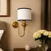 Devansh Metal Electric Wall Light in Antique Gold Colour with Beige Shade Count of 2 Lights