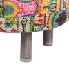 Rosslyn Solid Wood Ottoman Pouffee in Multi Colour Israel Print Kantha fabric