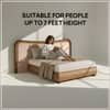 Elowen Softline Queen Size Bed in velvet With Oak wood Frame & Hydraulic Storage