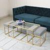 Benton Nesting Clear Glass Coffee Table Set With 2 Stools In Gold Finish
