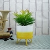 Attractive Faux Plant With Dual Shade Ceramic Pot On A Yellow Stand