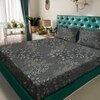 Dark Grey Floral 180 TC Fitted 1 King  Bedsheet with 2 Pillow Covers