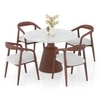 Massa Solid Wood And Banswara 4 Seater Round Dining Table with 4 Zen Solid Wood Dining Armchair in (Finish: Honey, Colour: White Boucle)