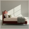 Solara Wave Luxe Queen Size Bed in velvet With Oak wood Frame & Hydraulic Storage