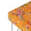 Asansol Sheesham Wood Mid Century Square Stool in Bird Print Orange Kantha Upholstery