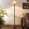 Mickey White Natural Fiber Floor Lamp with Black Iron Base