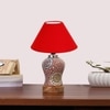 Devansh Conical Red Cotton Shade Lamp With Wood & Mosaic Glass Base For Decoration/Office/Home/Gifting/Study For Decoration/Office/Home/Gifting/Study -(10X10X14.5) Inches -A