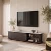 Nami Solid Wood And Aravali Marble TV Cabinet In  Dark Chestnut Finish