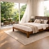 Grid Solid Wood Queen  Size Upholstered Bed Without Storage (Provincial Teak Finish, Brown Colour)
