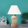 Devansh Off-White Knife Pleated Cotton  Shade  Lamp With  Wood & Mosaic Glass Base For Decoration /Office/Home/Gifting/Study For Office/Home/Gifting -(12X12X16) Inches -