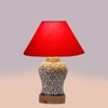Devansh Conical Red Cotton Shade Lamp With Wood & Mosaic Glass Base For Decoration/Office/Home/Gifting/Study For Decoration/Office/Home/Gifting/Study -(10X10X14.5) Inches -A