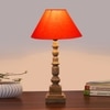 Devansh Orange Cotton Table Lamp With  Wood Natural Base -(10X10X21 Inches)-30