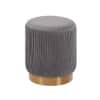 Doe Buck Damato Luxury Velvet Round Ottoman in Grey Colour with Gold Base